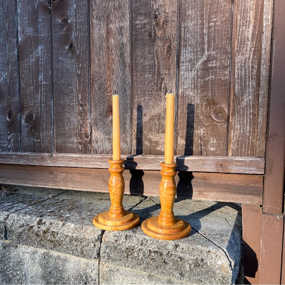 Handmade Maple Wood Bird Eye Burl Candle Taper Holders - A Pair
